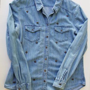 Garnet Hill Denim Shirt Size 10 Brass Studs XLNT